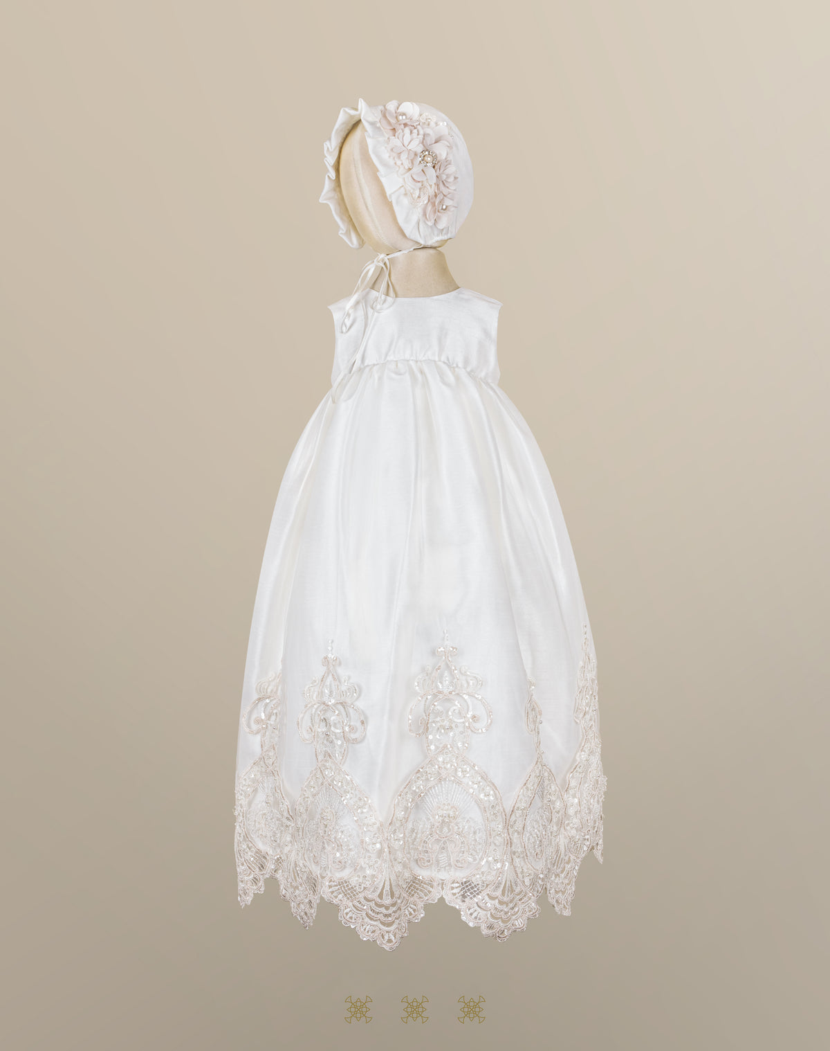 Mini ropón de bautizo de niña hueso 03-369