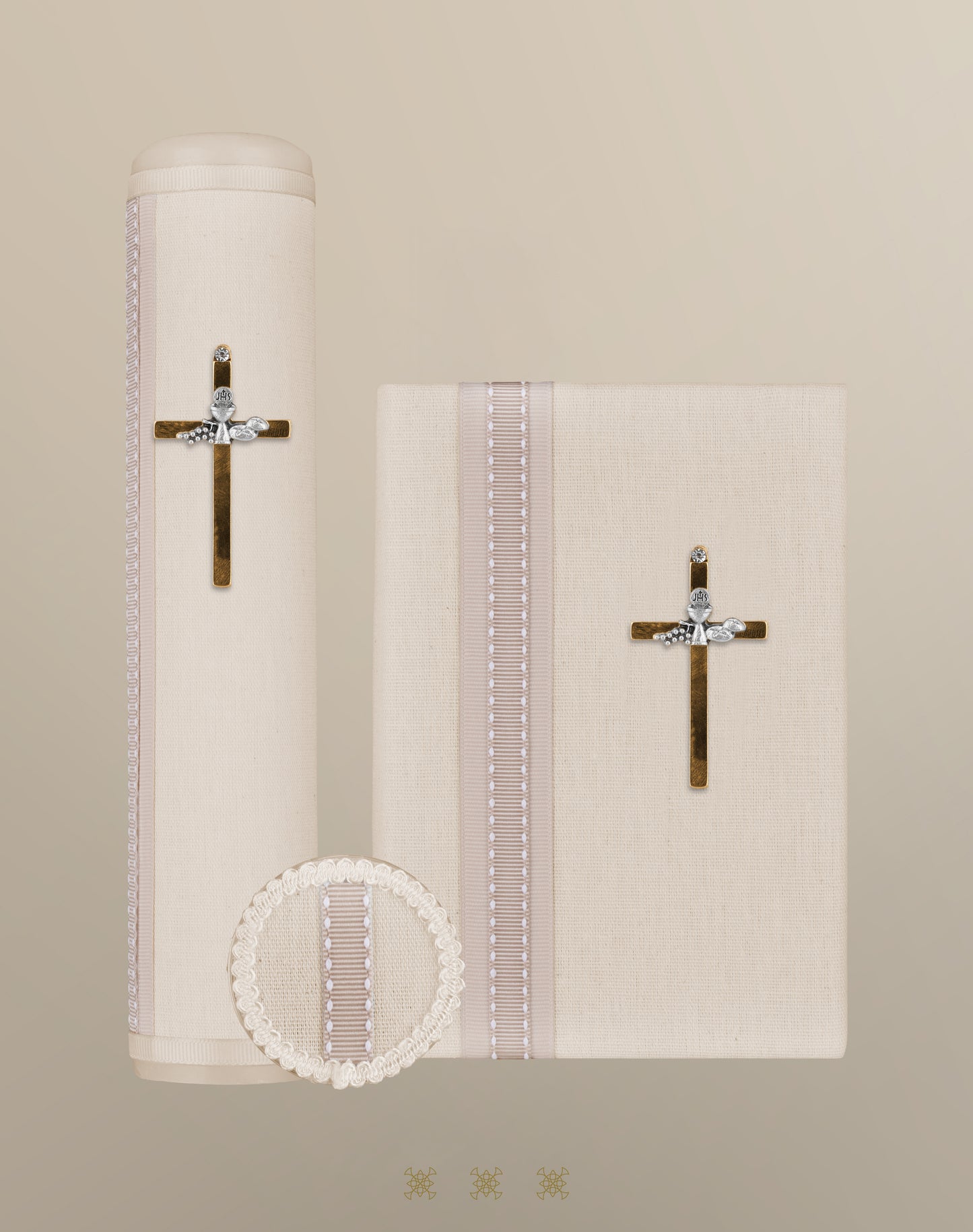 Set de vela primera comunión hueso / champagne 04-500