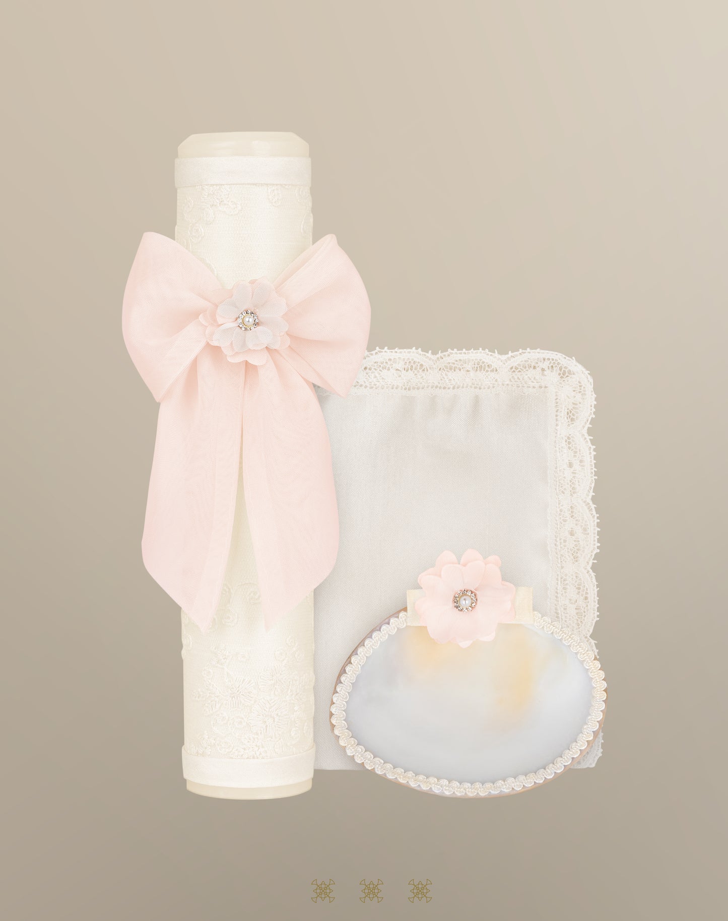 Set de vela bautizo hueso / rosa 04-527