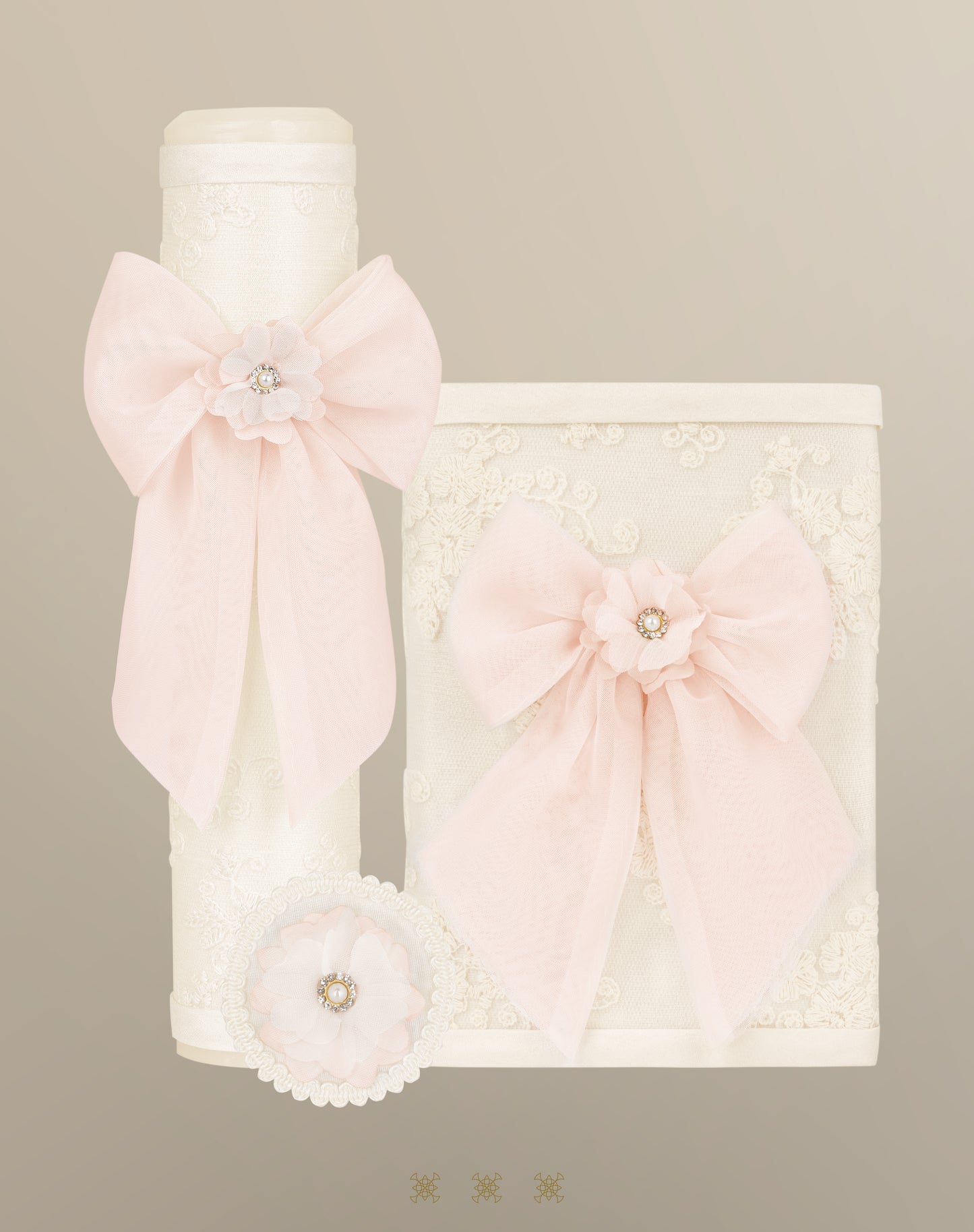 Set de vela primera comunión hueso / rosa 04-543