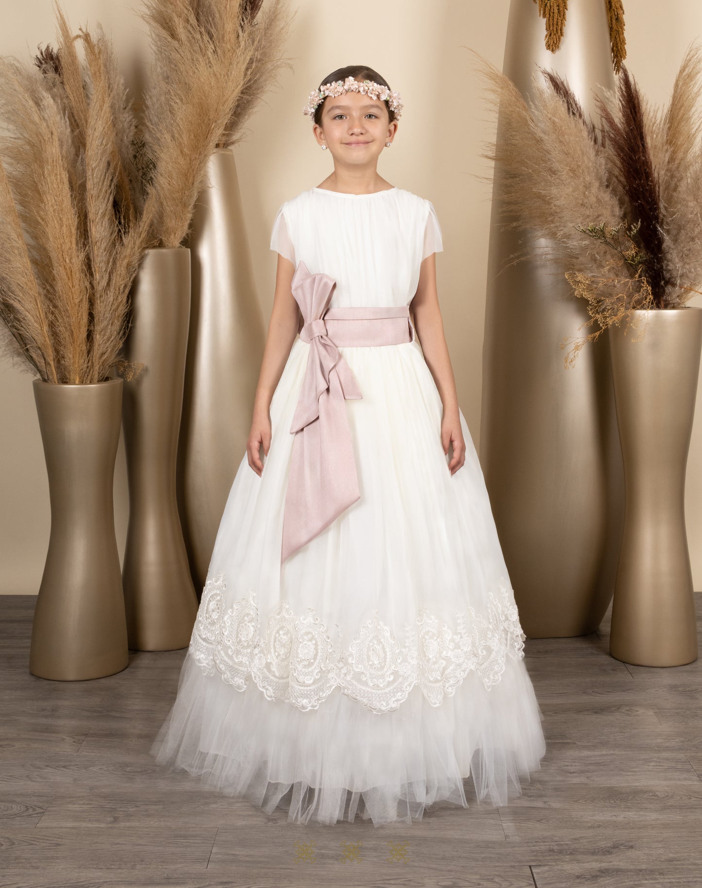 Vestido juvenil hueso/palo de rosa 29-057