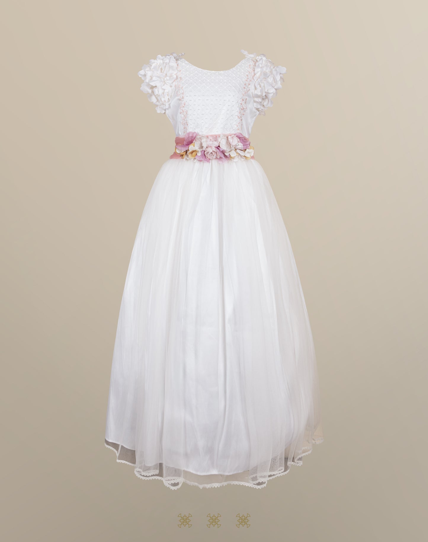 Vestido juvenil hueso / rosa C3-012