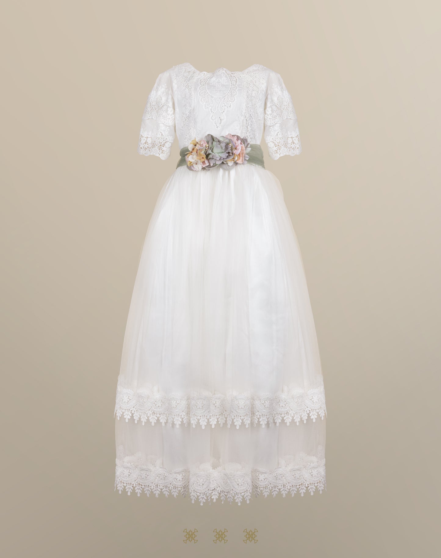 Vestido juvenil hueso / verde C3-014