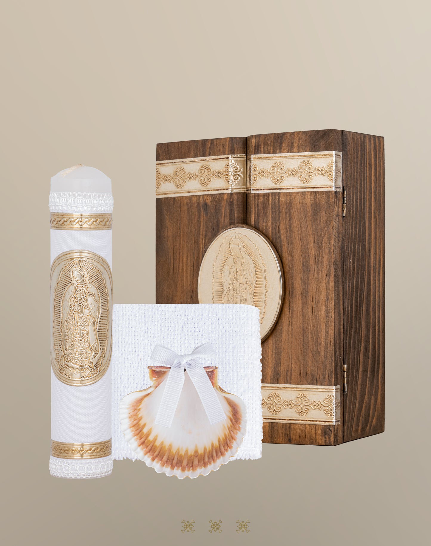 Set de vela bautizo con cofre dorado C7-006