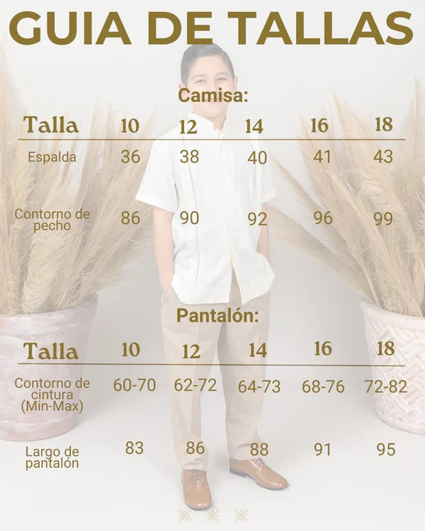Guayabera y pantalón juvenil hueso / kaki 95-007