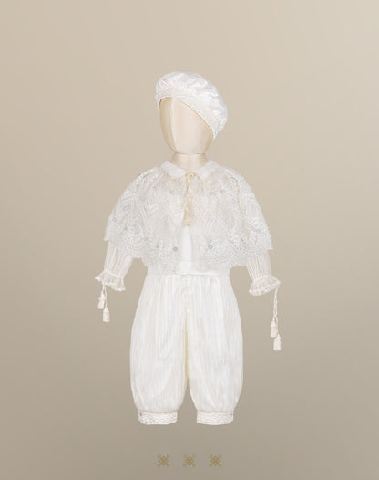 Kit ropón artesanal hueso / plata 02-713 (18 meses)