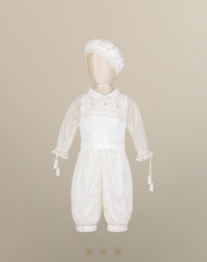 Kit ropón artesanal hueso / plata 02-713 (18 meses)