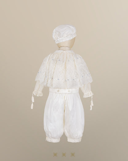 Kit ropón artesanal hueso / plata 02-713 (18 meses)