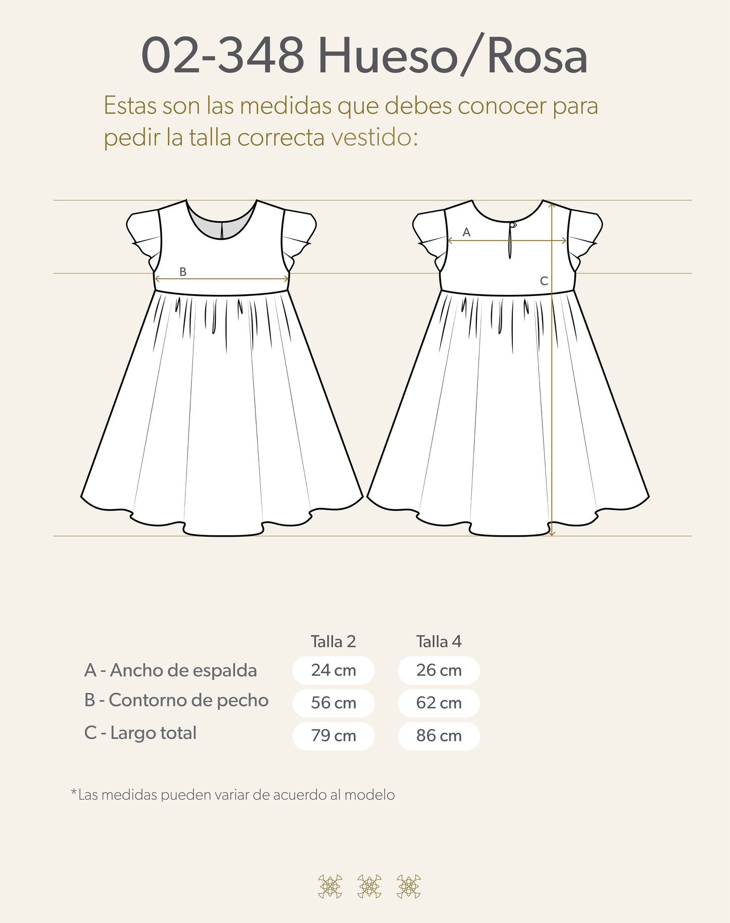 Vestido Infantil Hueso / Rosa 02-348