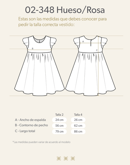 Vestido Infantil Hueso / Rosa 02-348