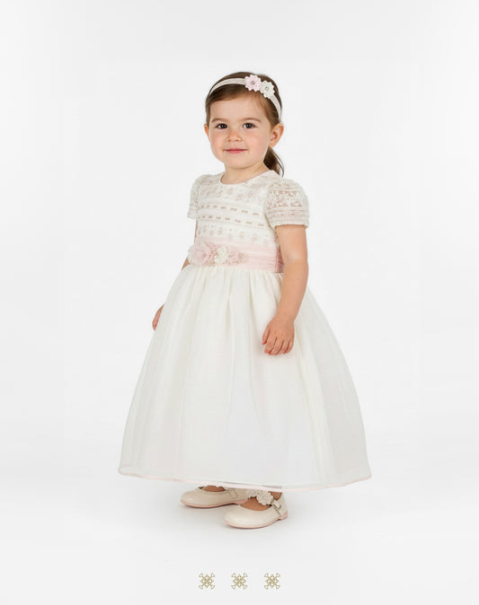 Vestido Infantil Hueso / Rosa 02-348