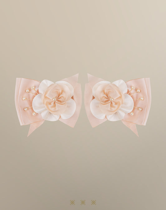 Moños color hueso / rosa para niña 02-456