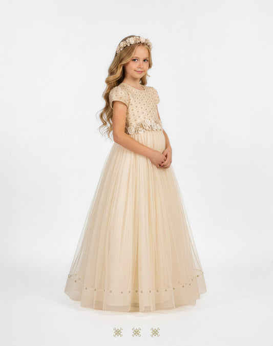 Vestido de Primera comunión beige 02-519