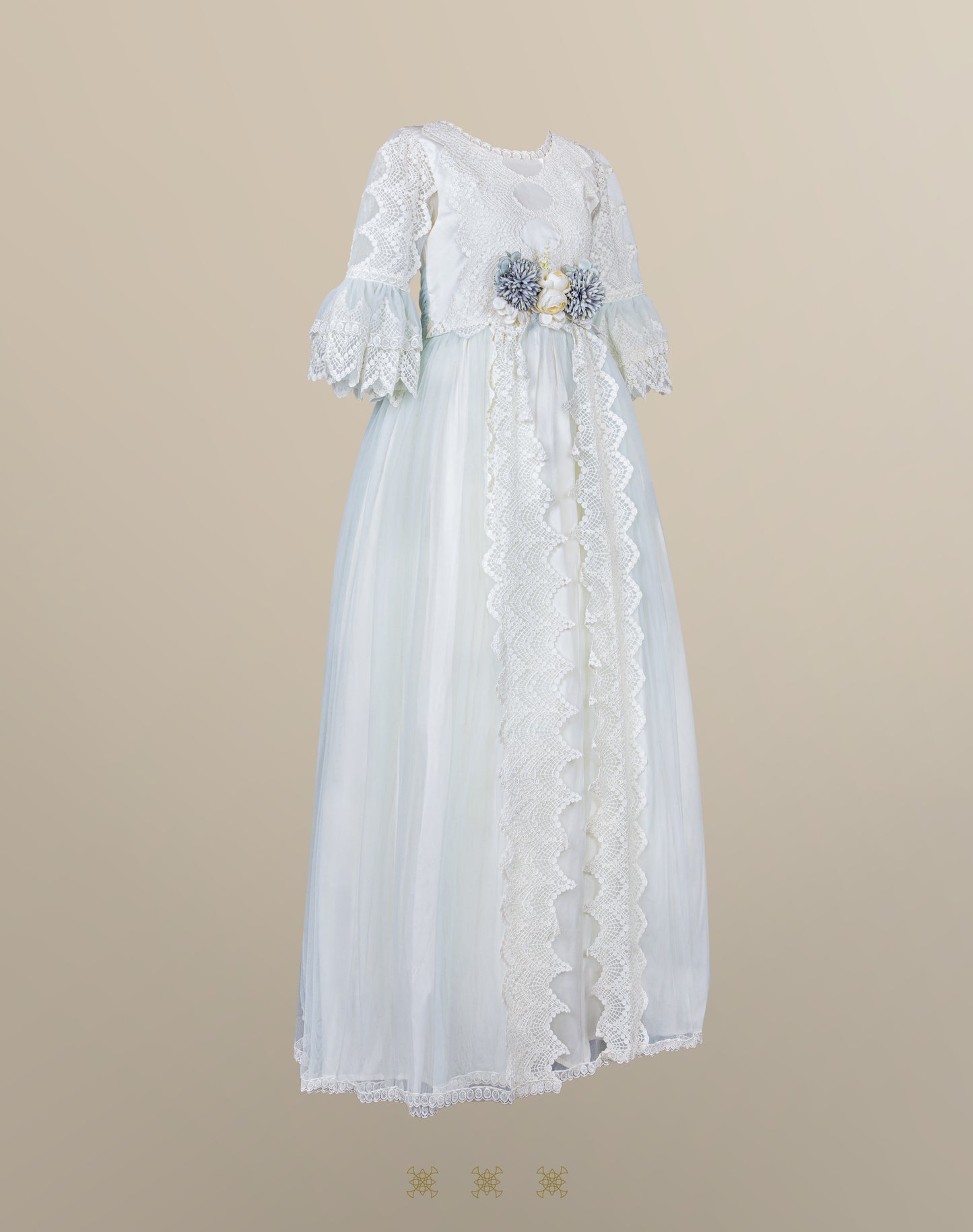 Vestido hueso / verde 02-552