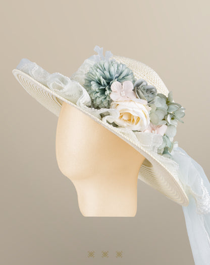 Sombrero hueso / verde 02-552