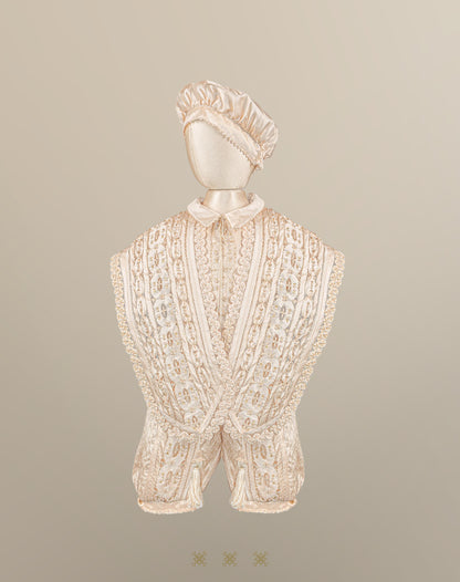 Ropón fino de bautizo de niño beige 02-642