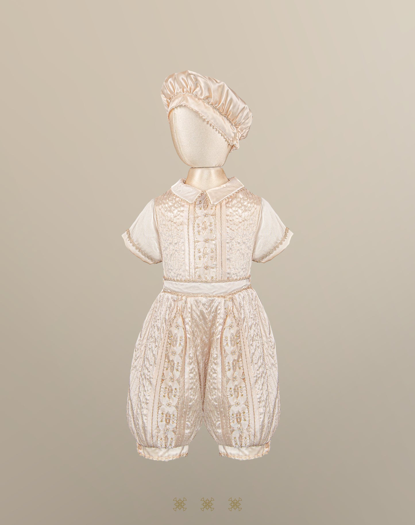 Ropón fino de bautizo de niño beige 02-642