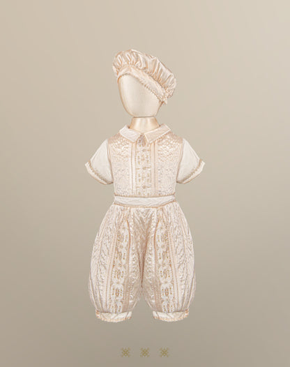 Ropón fino de bautizo de niño beige 02-642