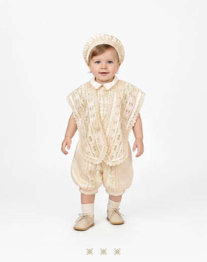 Ropón fino de bautizo de niño beige 02-642