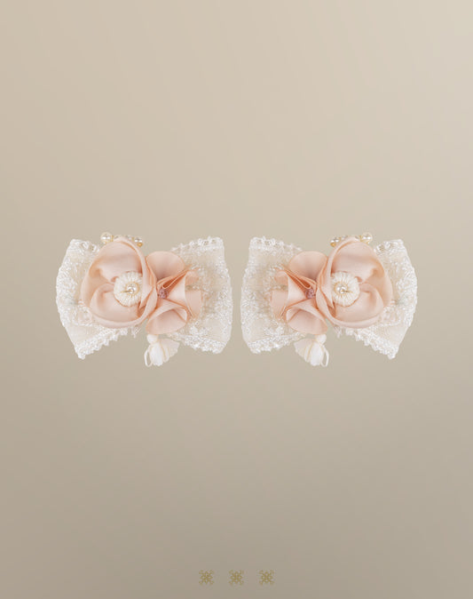Moños color hueso / rosa para niña 02-642