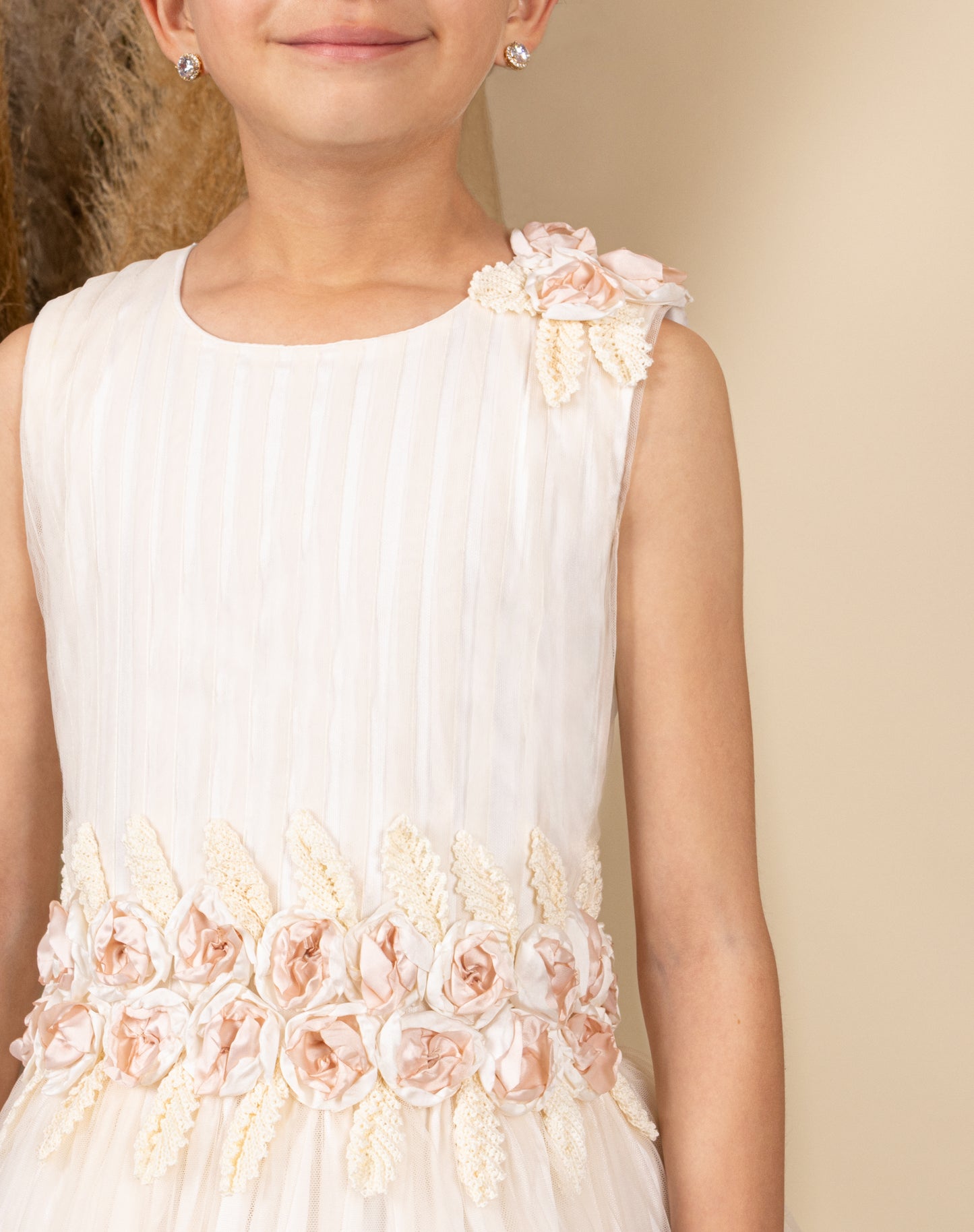 Vestido juvenil hueso-rosa 02-654