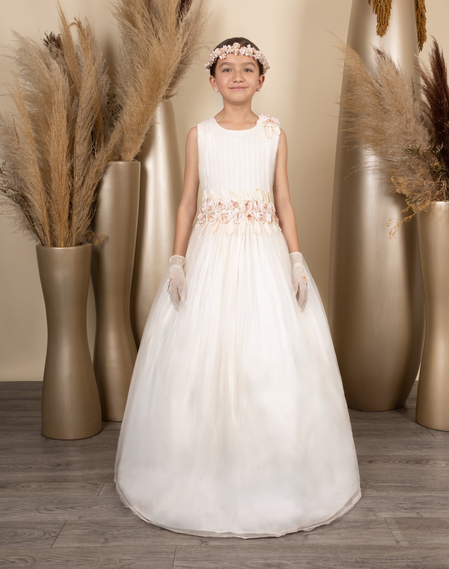 Vestido juvenil hueso-rosa 02-654