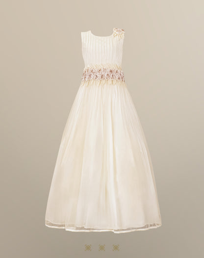 Vestido de Primera comunión hueso-rosa 02-654