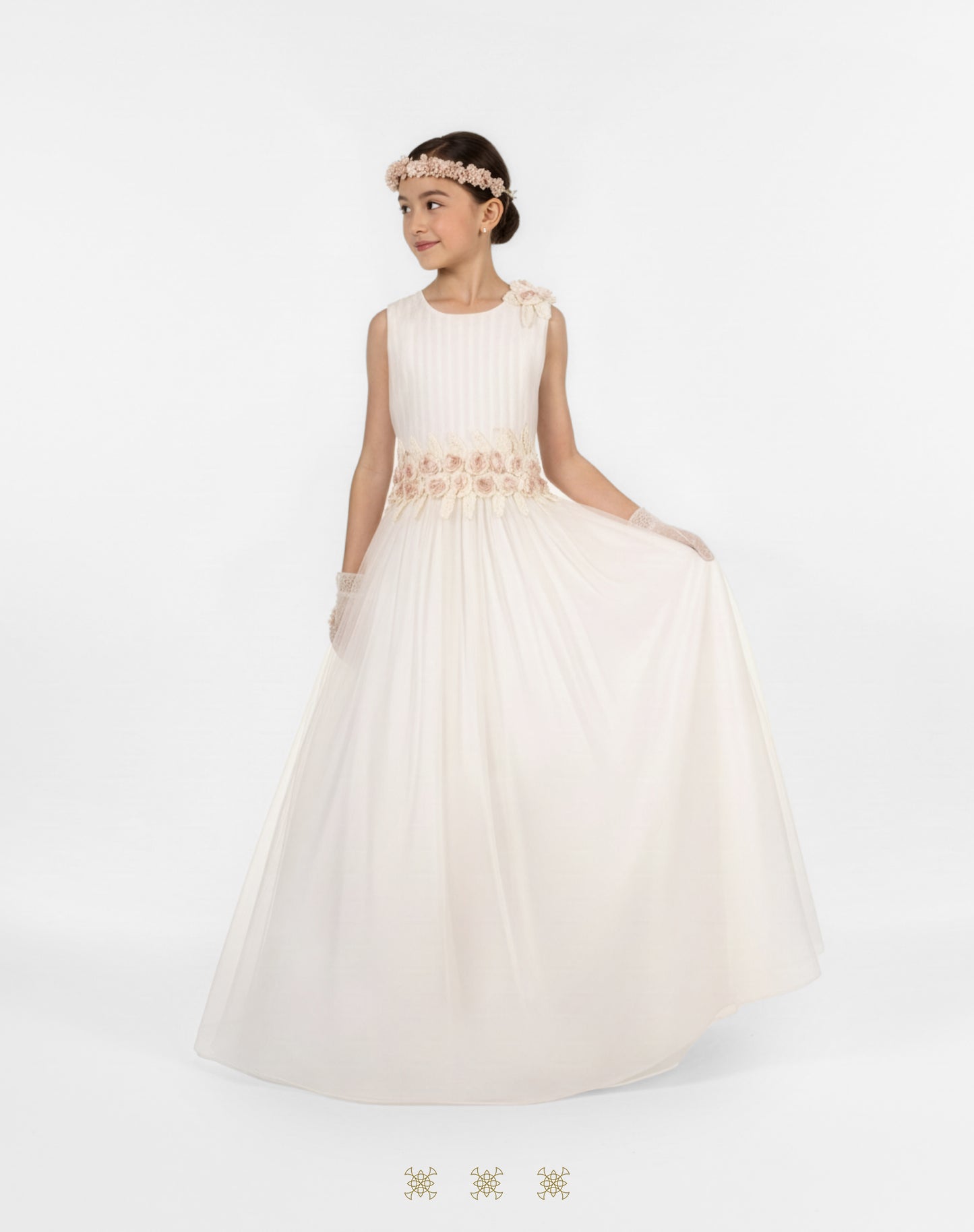 Vestido de Primera comunión hueso-rosa 02-654