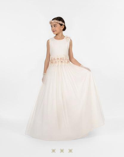 Vestido de Primera comunión hueso-rosa 02-654
