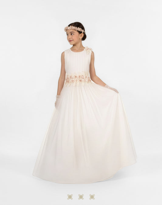 Vestido de Primera comunión hueso-rosa 02-654