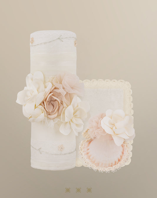 Set de vela bautizo hueso / rosa 02-665