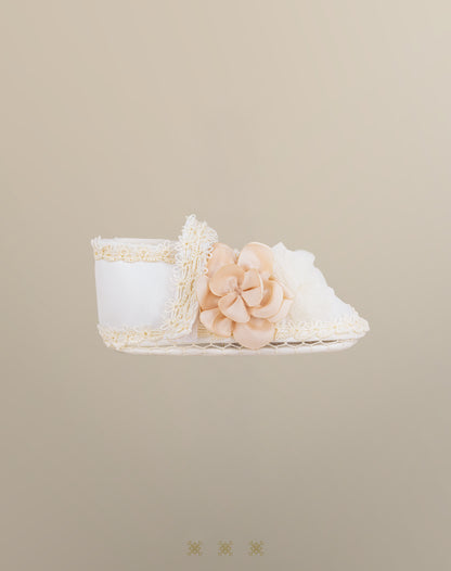 Zapato Infantil niña de tela hueso / rosa 02-665