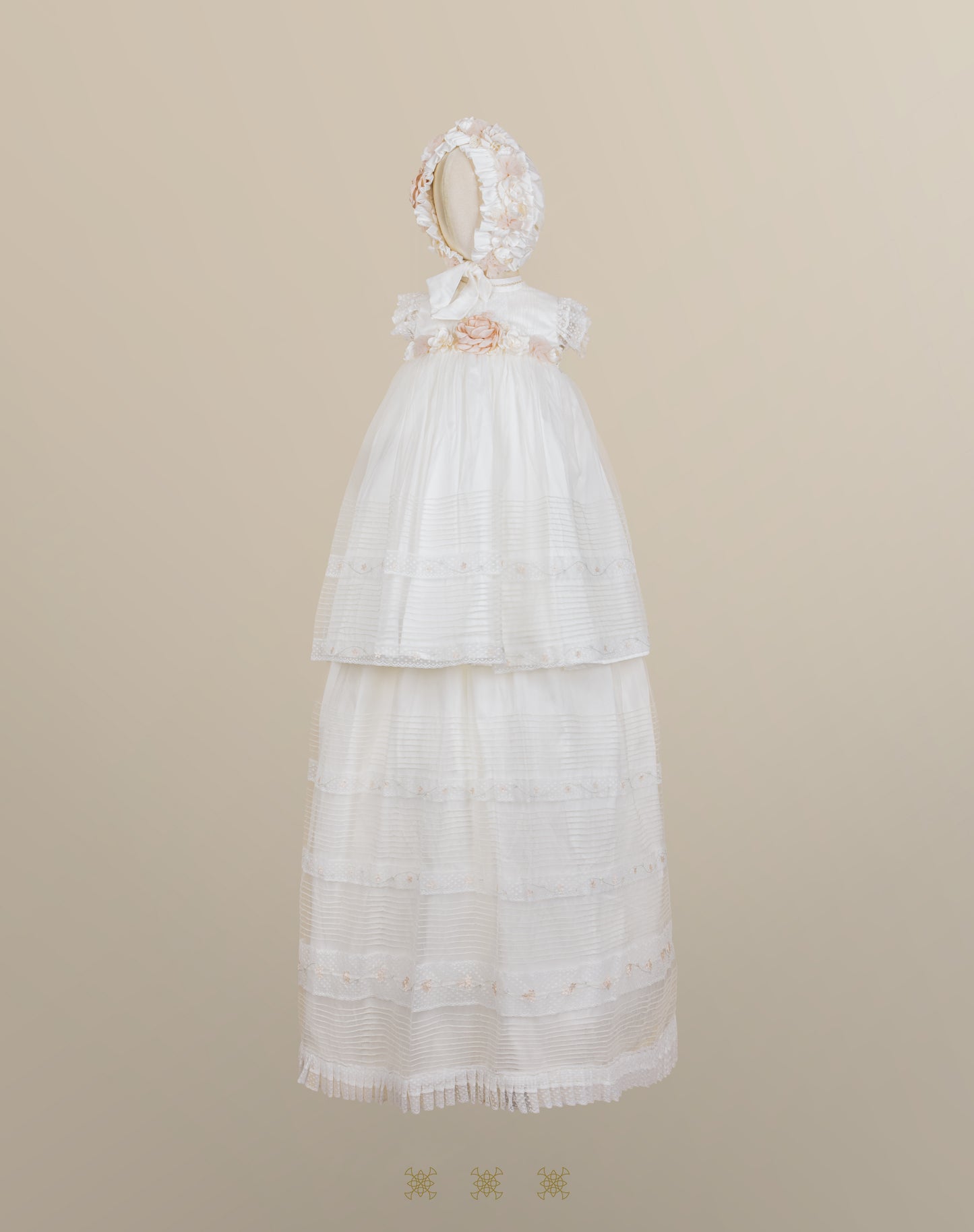 Ropón de bautizo de niña hueso / rosa 02-665