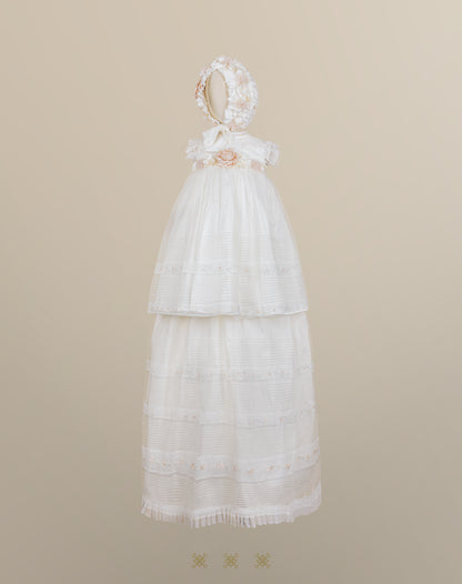 Ropón de bautizo de niña hueso / rosa 02-665
