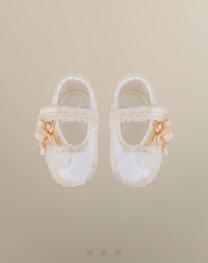 Zapato Infantil niña de tela hueso / rosa 02-665