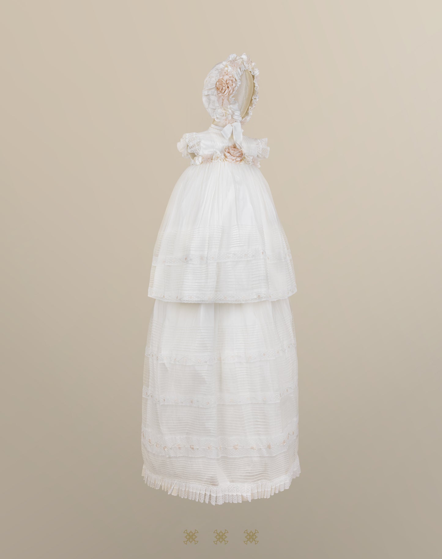 Ropón de bautizo de niña hueso / rosa 02-665