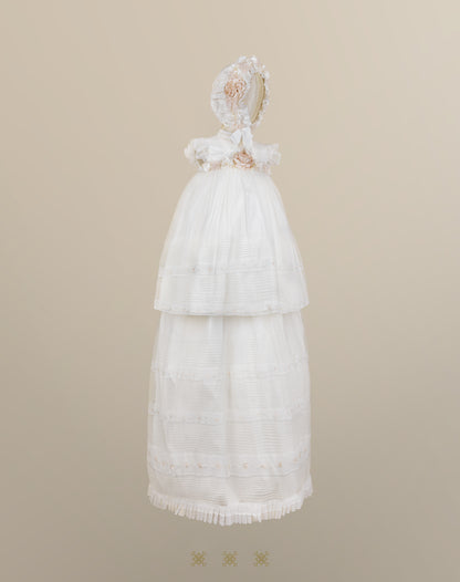 Ropón de bautizo de niña hueso / rosa 02-665