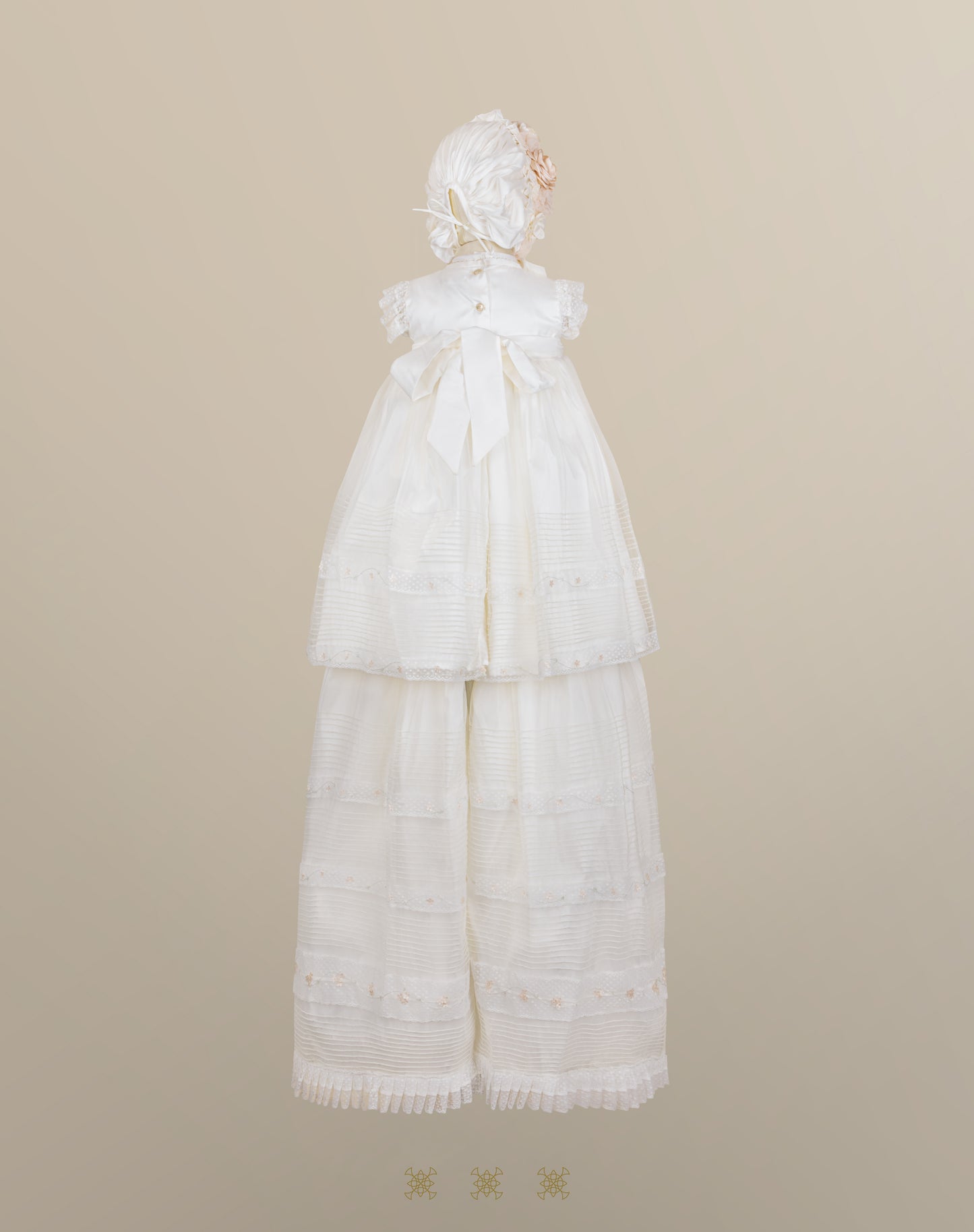 Ropón de bautizo de niña hueso / rosa 02-665