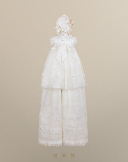 Ropón de bautizo de niña hueso / rosa 02-665