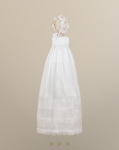 Ropón de bautizo de niña hueso / rosa 02-665