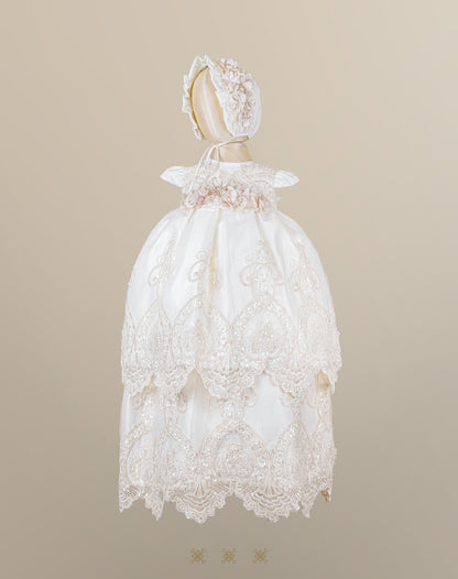Mini ropón de bautizo de niña hueso 03-369