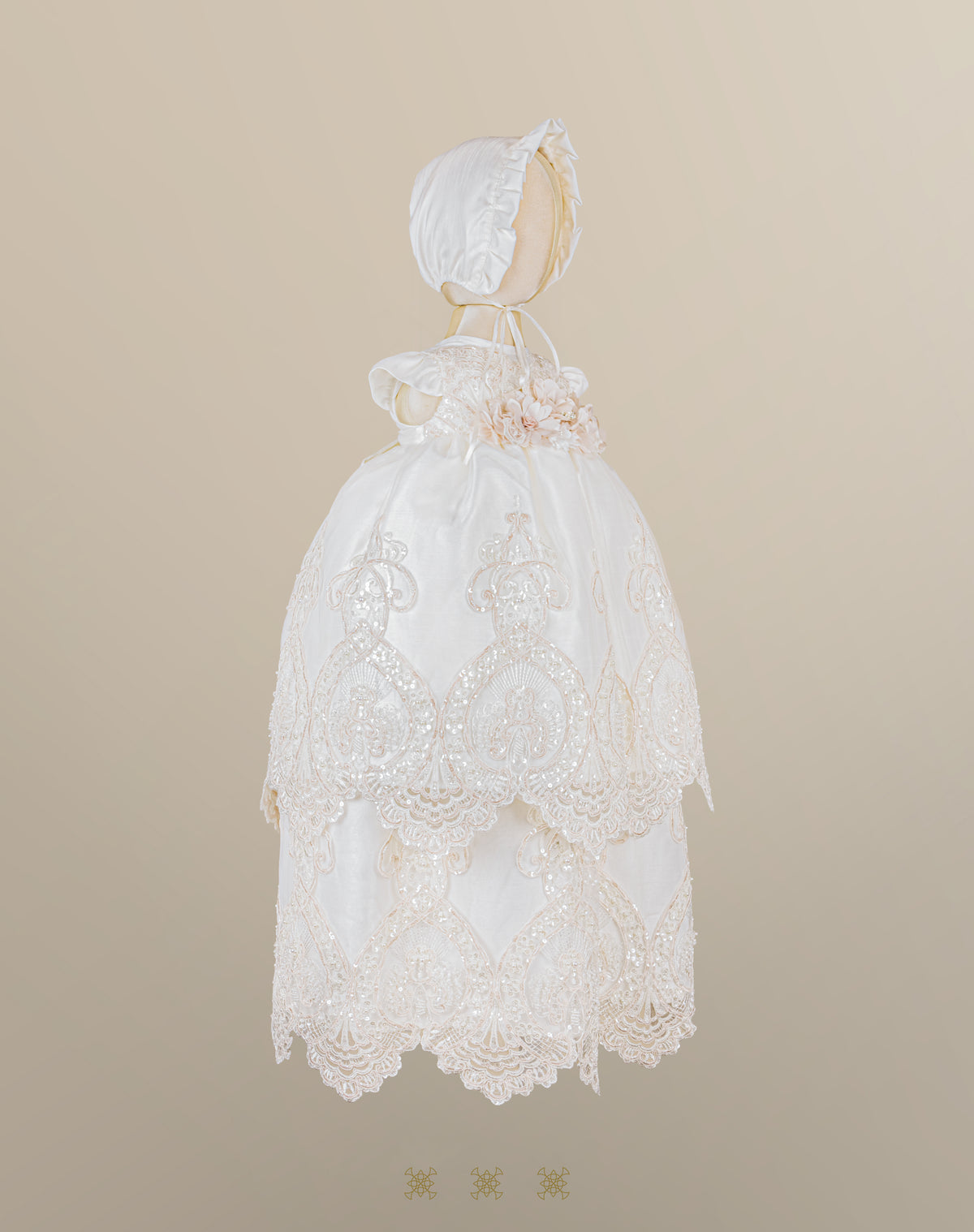 Mini ropón de bautizo de niña hueso 03-369