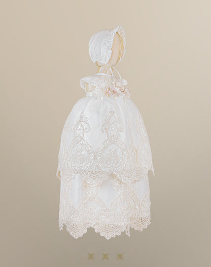 Mini ropón de bautizo de niña hueso 03-369