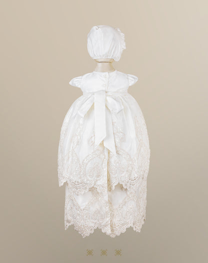 Mini ropón de bautizo de niña hueso 03-369