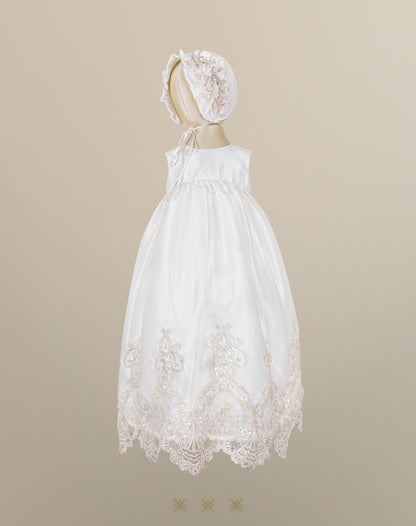 Mini ropón de bautizo de niña hueso 03-369