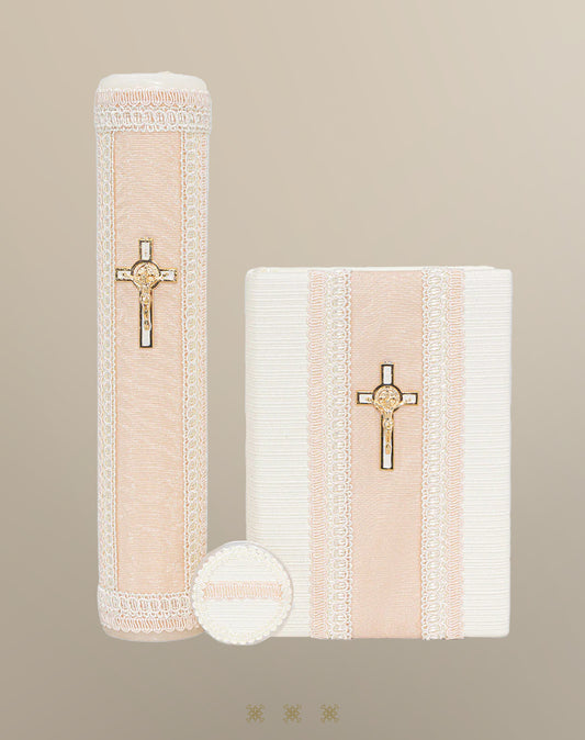 Set comunión beige rosa 04-389