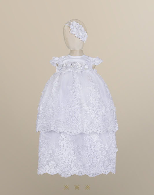 Mini ropón de bautizo de niña blanco 03-718