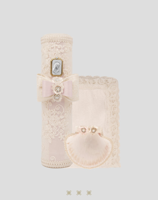 Set Bautizo hueso-rosa 04-489