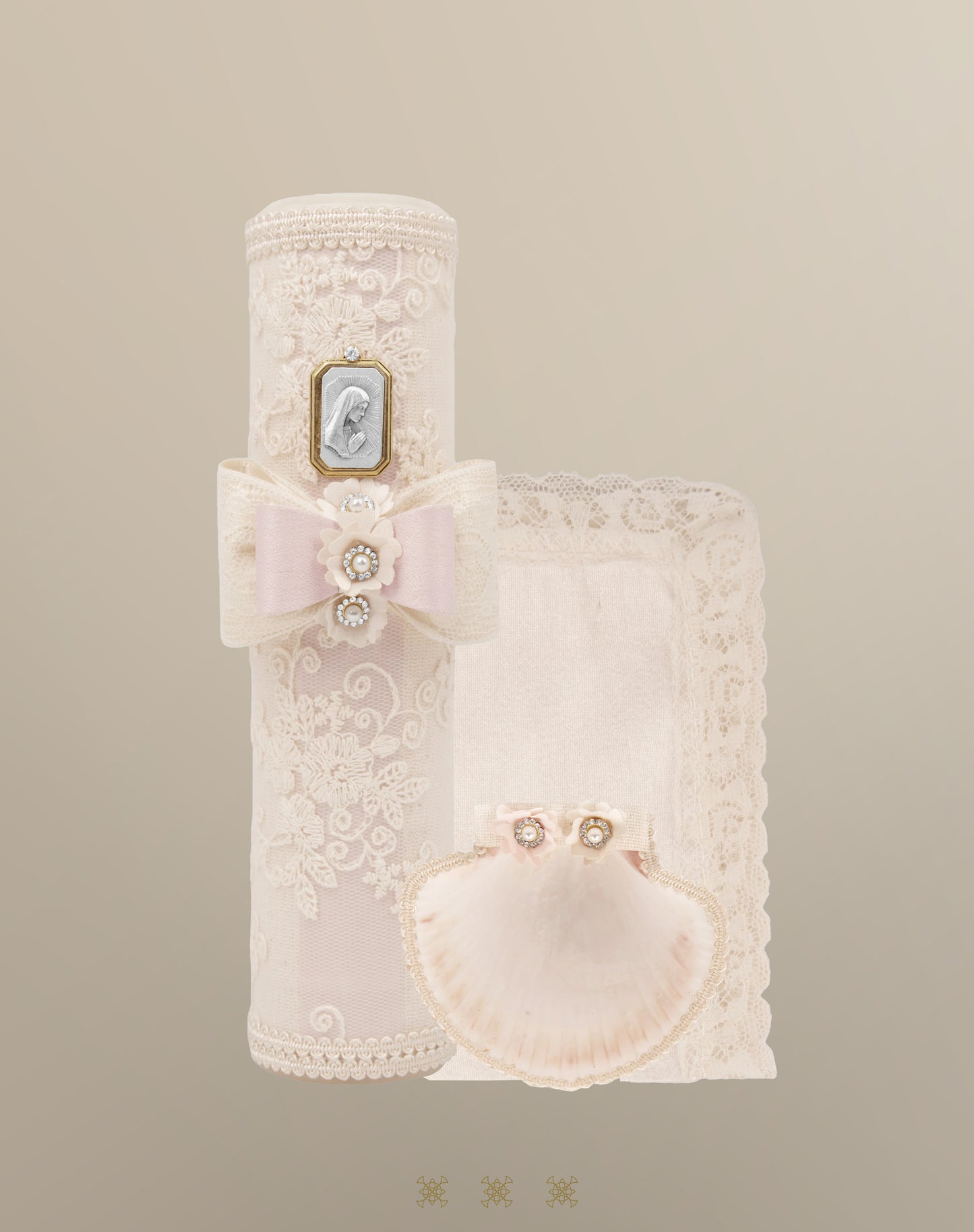 Set de vela bautizo hueso-rosa 04-489