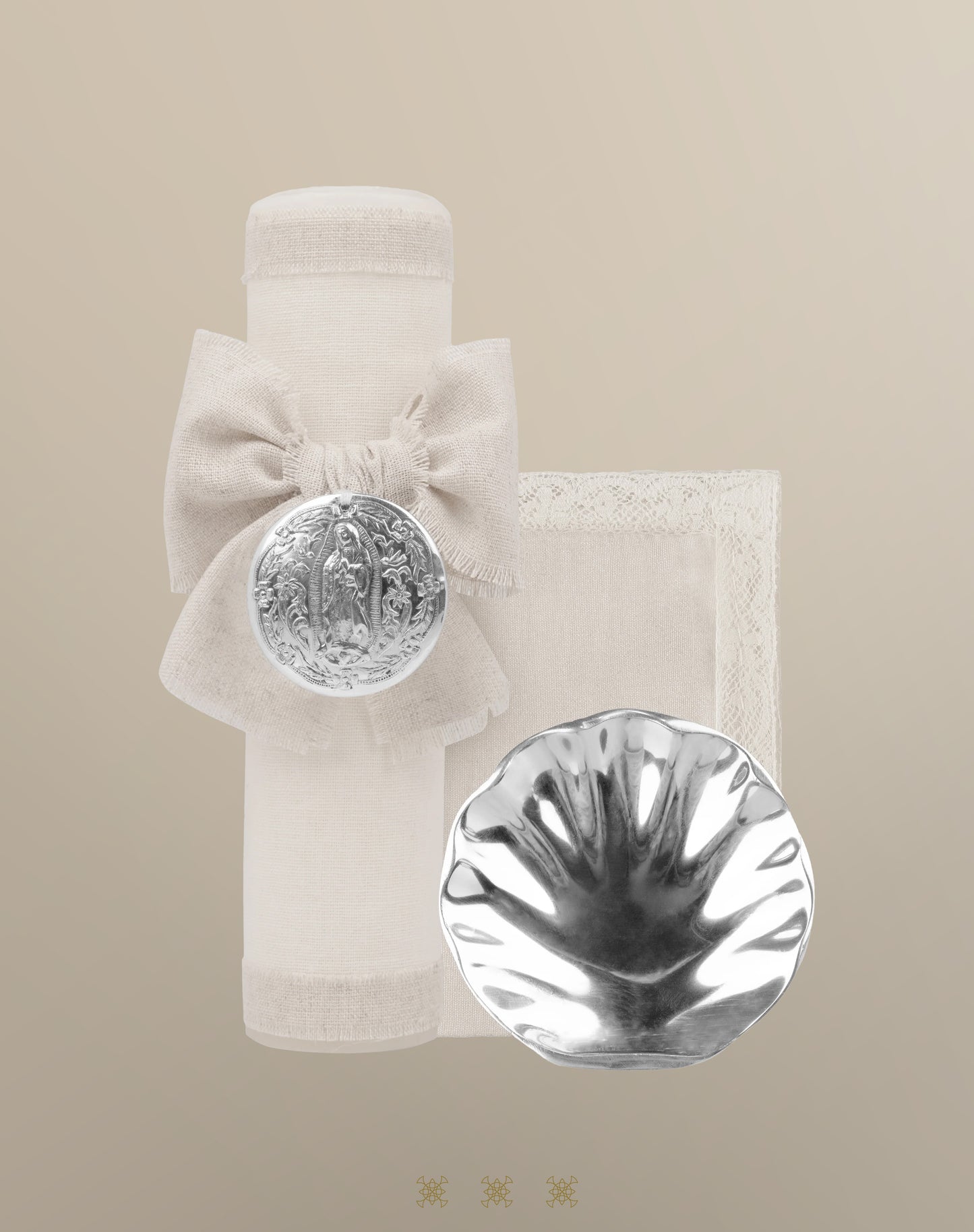 Set de vela bautizo hueso/pewter 04-520